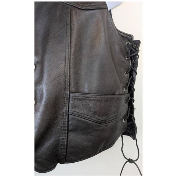 J Winter Leather Biker Vest Large Brown Western Yoke Lace Up Buffalo Snaps USA - Picture 5 of 12
